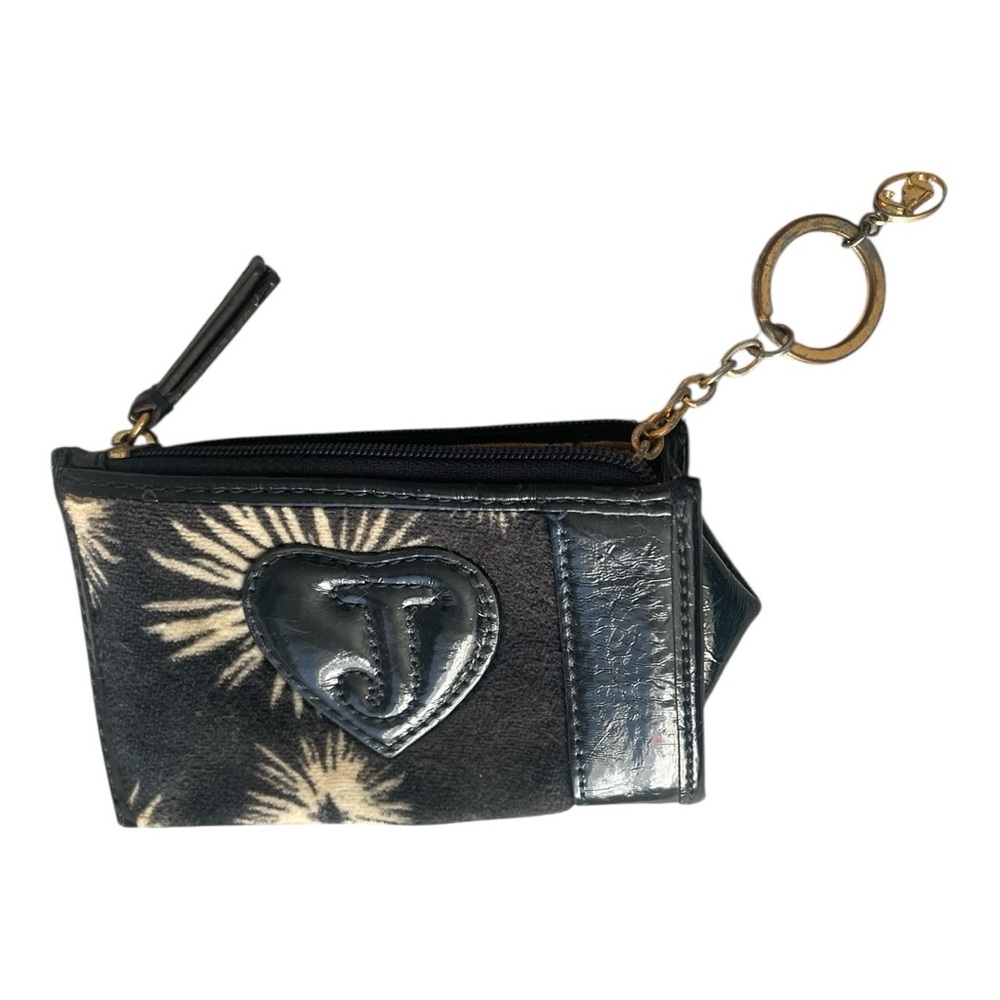 Juicy Couture Black & Cream Keychain Wallet | Y2K Velour Mini Pouch